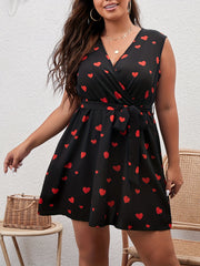  Heart Print Mini Tank Dress With Belt