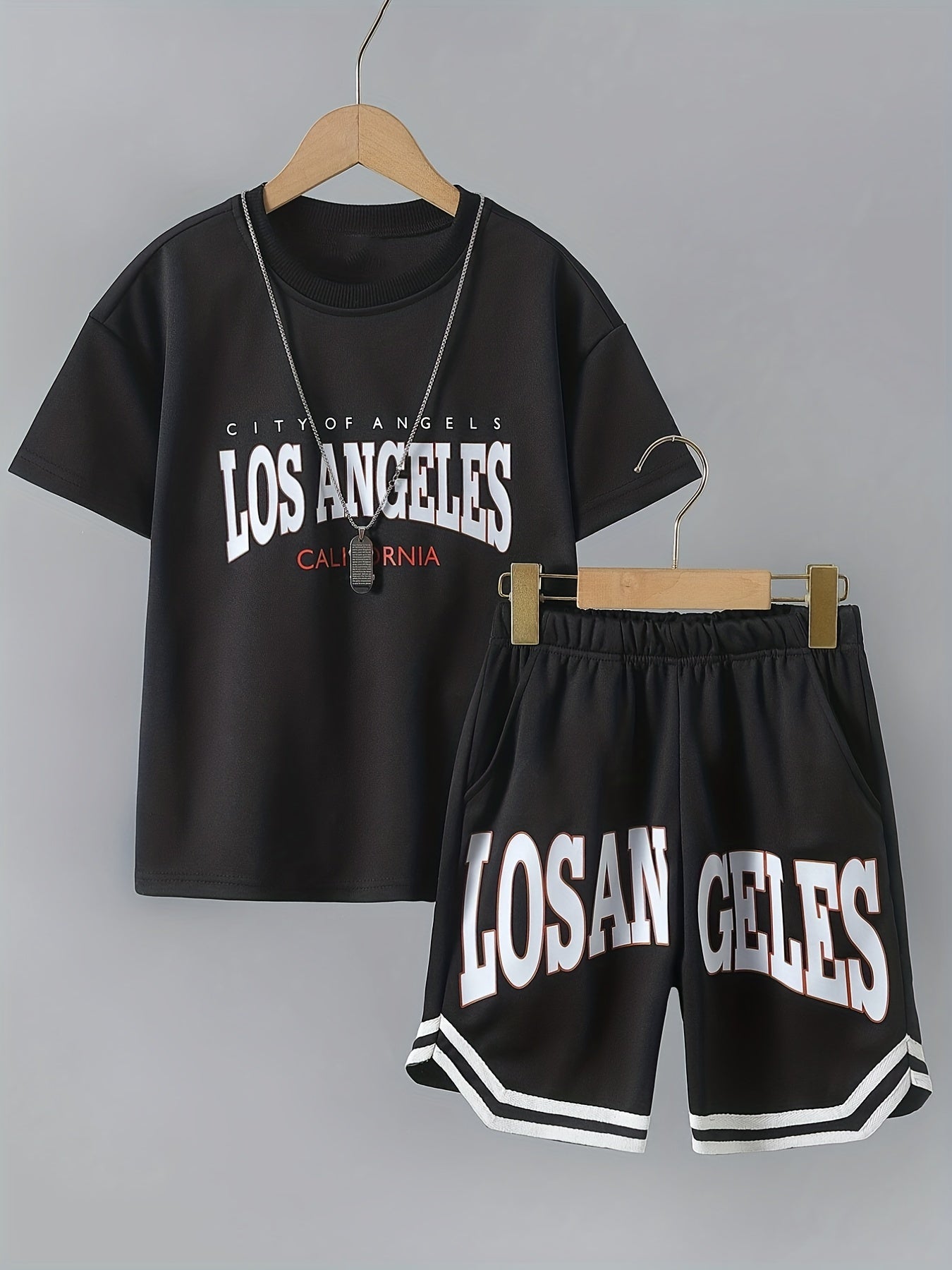 Boys 2pcs T shirt & Shorts Set Crew Neck Tee Top Casual Kids Clothes Summer