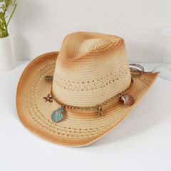 Western Cowboy Hat with Shell Flower Calf Head Chain Belt