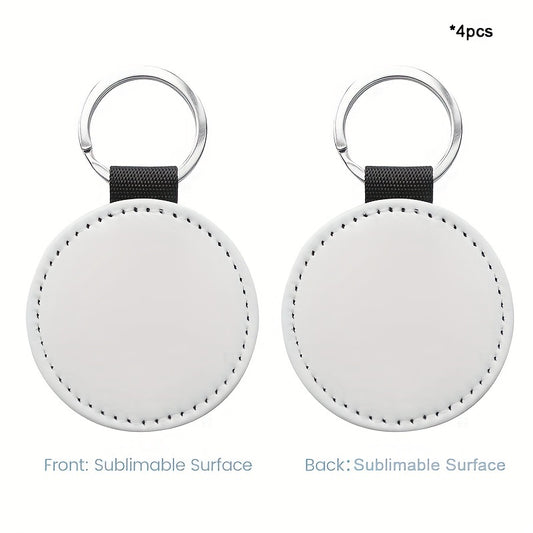 10pcs PU Double sided Heat Transfer Keychains Round Shaped Key Chain Pendant