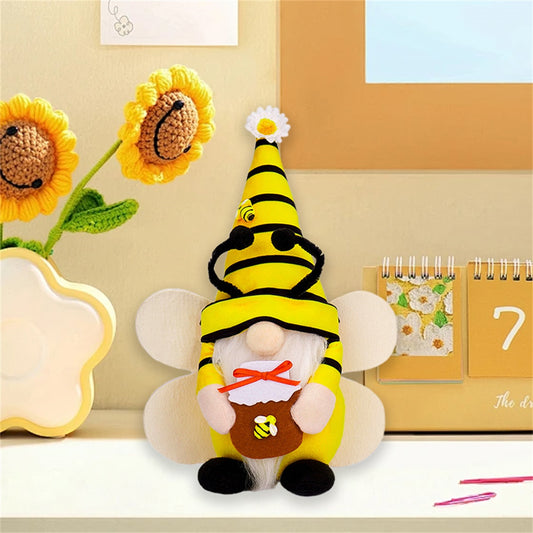 Sunflower Bee Gnome Plush Honeybee Doll Honey Pot Stuffed Animal
