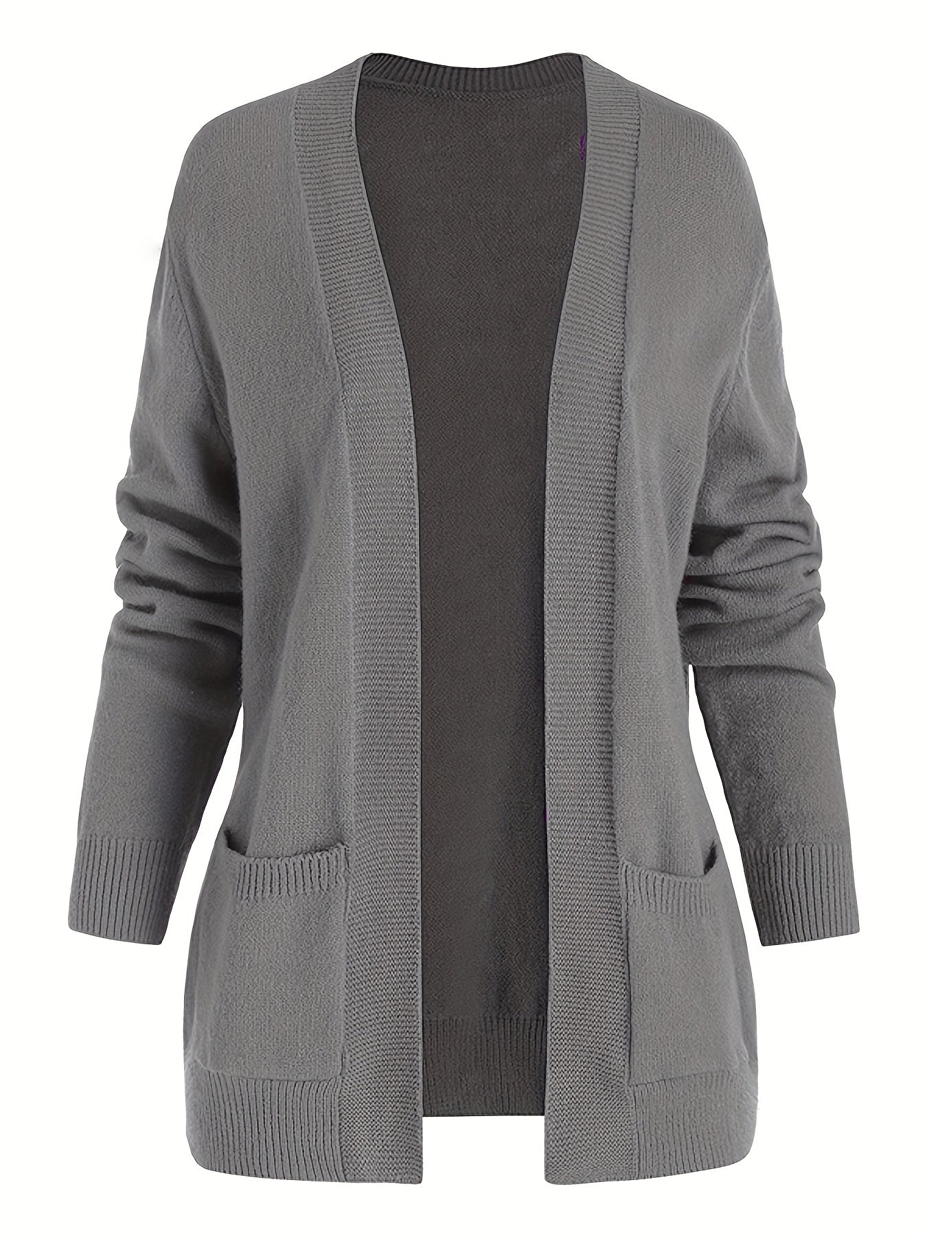  Knitted Long Sleeve Open Front Sweater Coat With Pockets