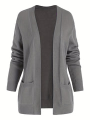  Knitted Long Sleeve Open Front Sweater Coat With Pockets