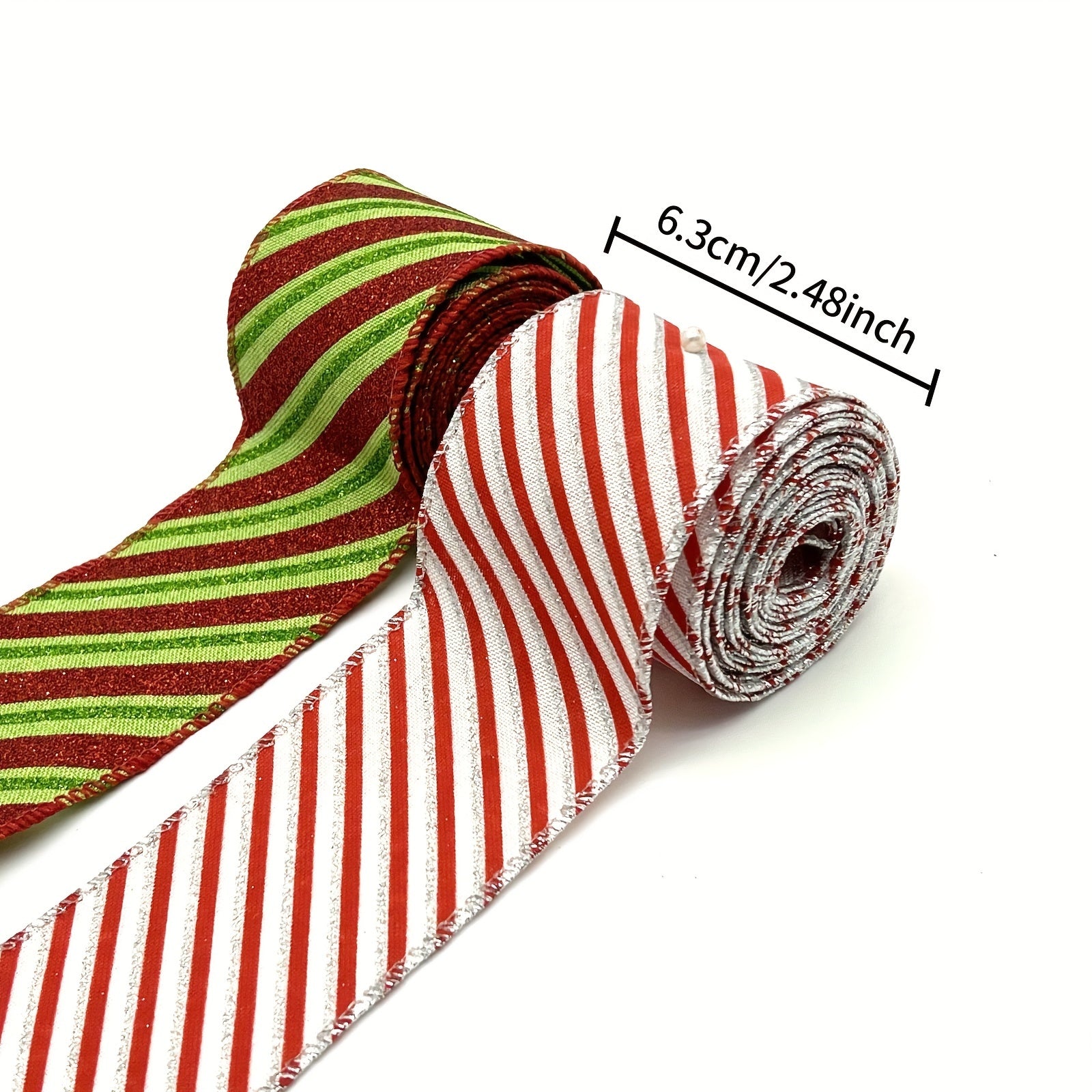 1pc 4 57 Meter Christmas Stripe Wired Ribbon Red And Green