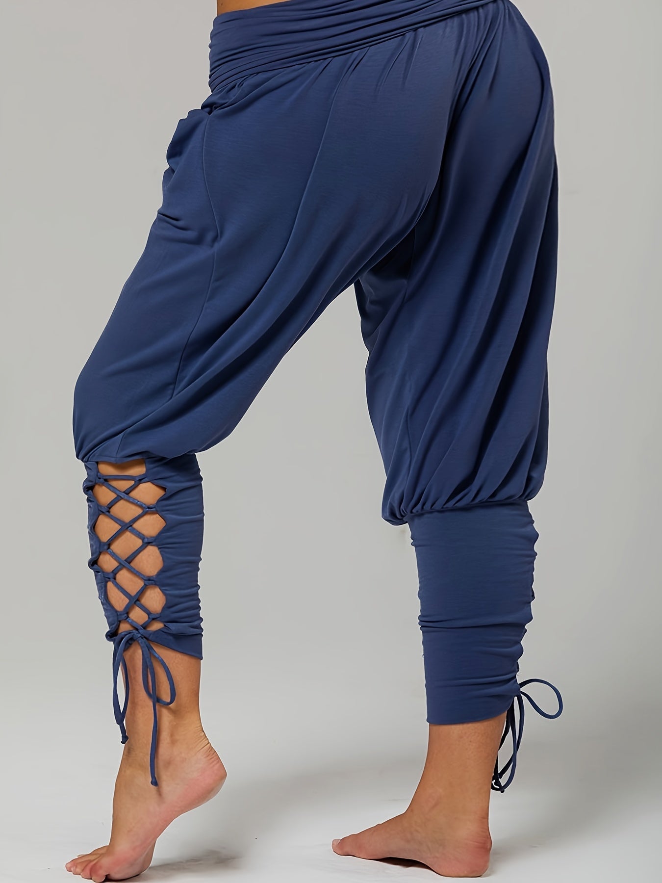  Casual Pants Women's Plus Plain High Rise Lace Up Medium Stretch Pants
