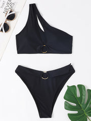 One Shoulder Cut Out Front Bikini Sets