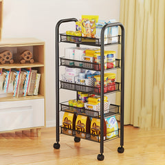 Iron Storage Rack With Wheels Bookshelf Movable Small Cart Storage Shelf