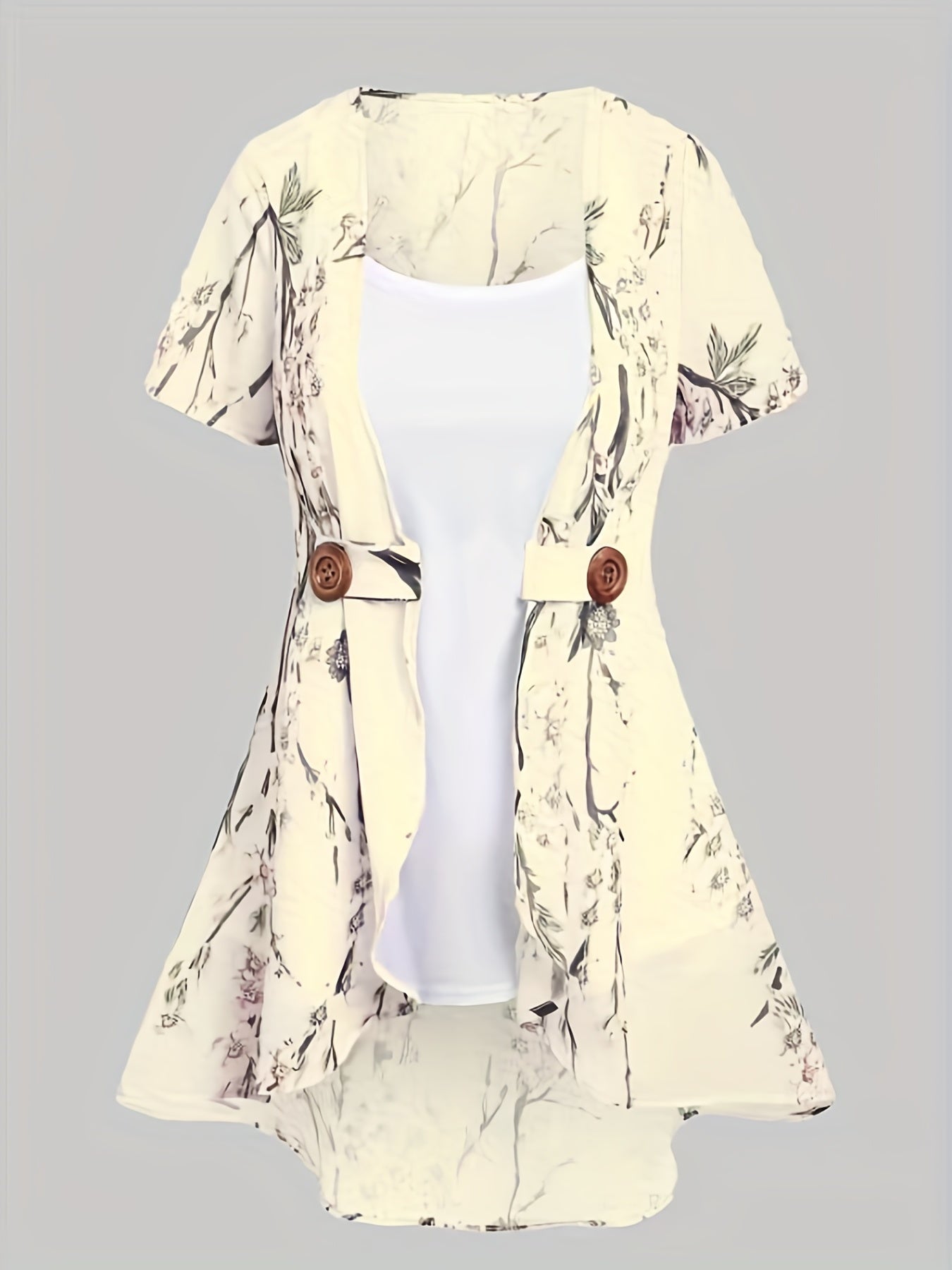 Floral Print Tank Top & Kimono Set Women's Outfits