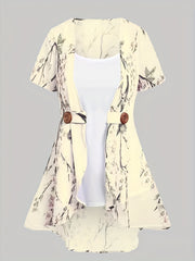 Floral Print Tank Top & Kimono Set Women's Outfits