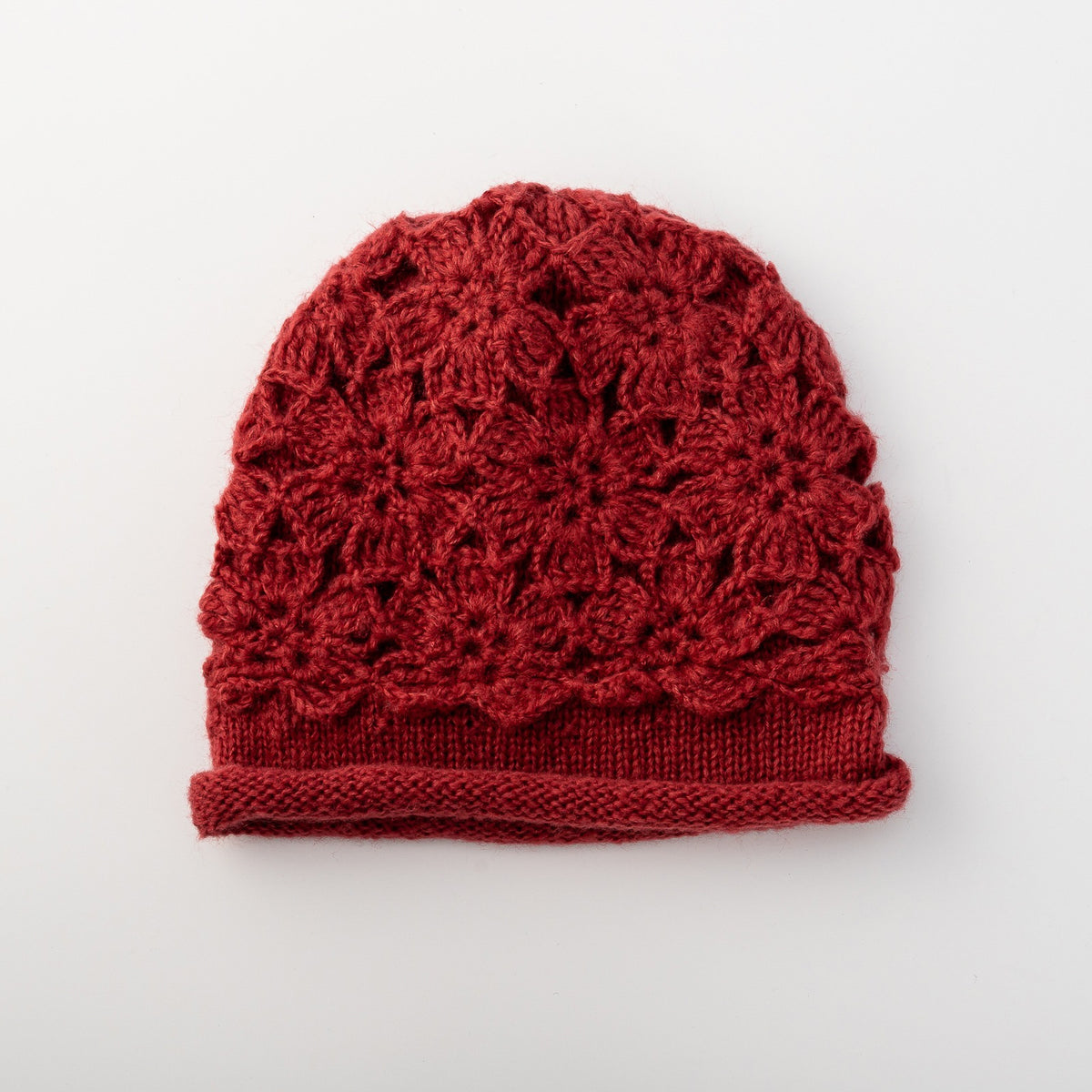 Women's Crochet Beanie Hat Warm Pullover Hat Soft Flower Double Layer Knitted