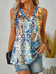 Graphic Print V Neck Tank Top for Summer