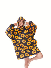  Sunflower Print Hooded Wearable Blanket