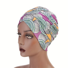 Boho Geometric Print Turban Hat Floral Pattern Chemo Cap Head Wrap