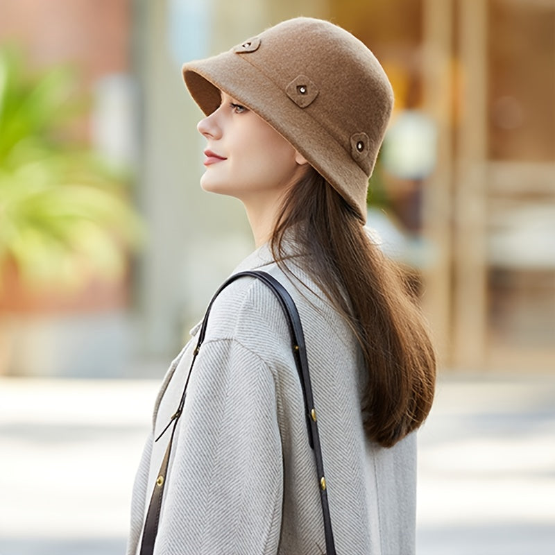 Wool Winter Bucket Hat Small Flower Fisherman Cap For Women