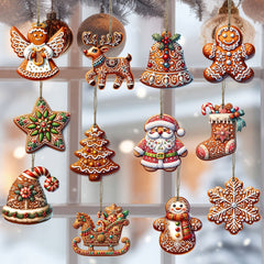 24pc Wooden Christmas Ornaments Set Gingerbread & Santa Claus Designs