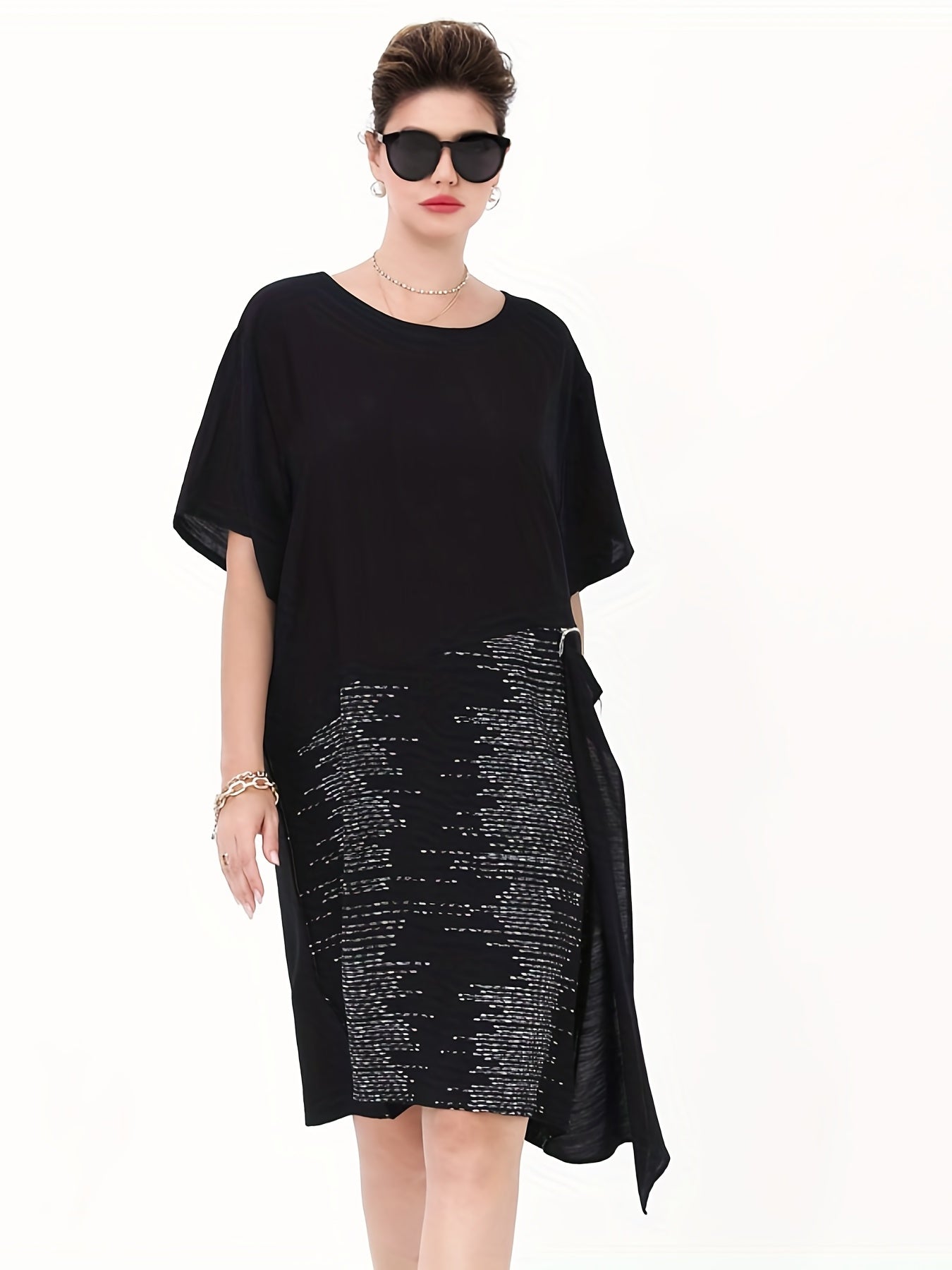  Colorblock Short Sleeve Tee Dress