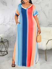  Tie Dye V-Neck Maxi Dress With Pocket Medium Stretch