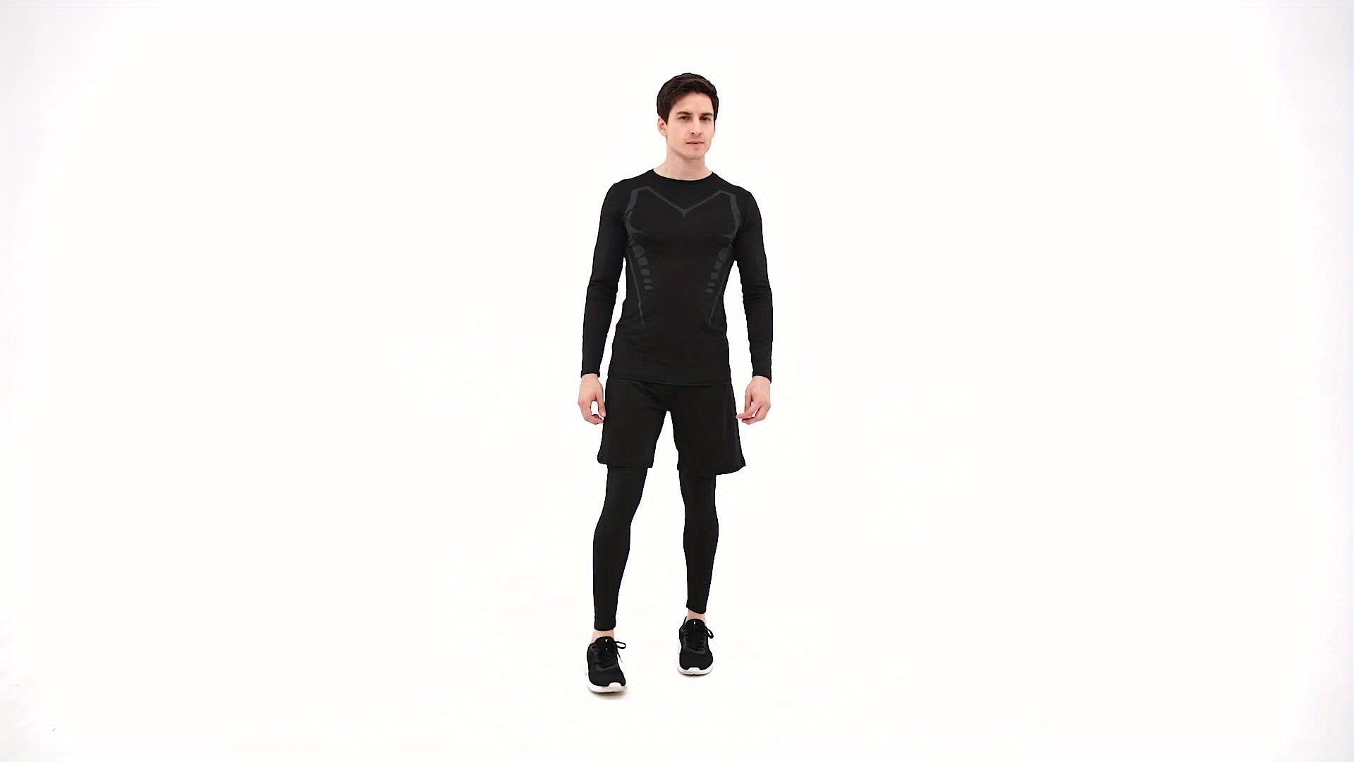 Men's 3pcs Sports Set Long Sleeve Compression T shirt Shorts Leggings