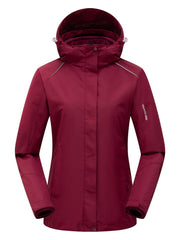 Women's 3 in 1 Hooded Jacket Set Waterproof Windproof Fleece for Outdoor