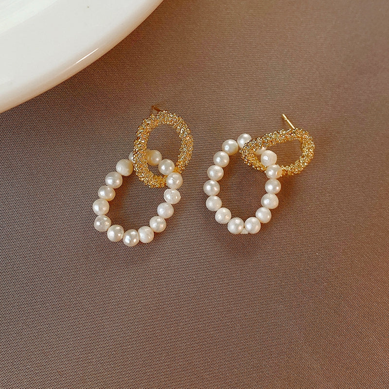 Golden Circle Dangle Faux Pearl Circle Drop Earrings