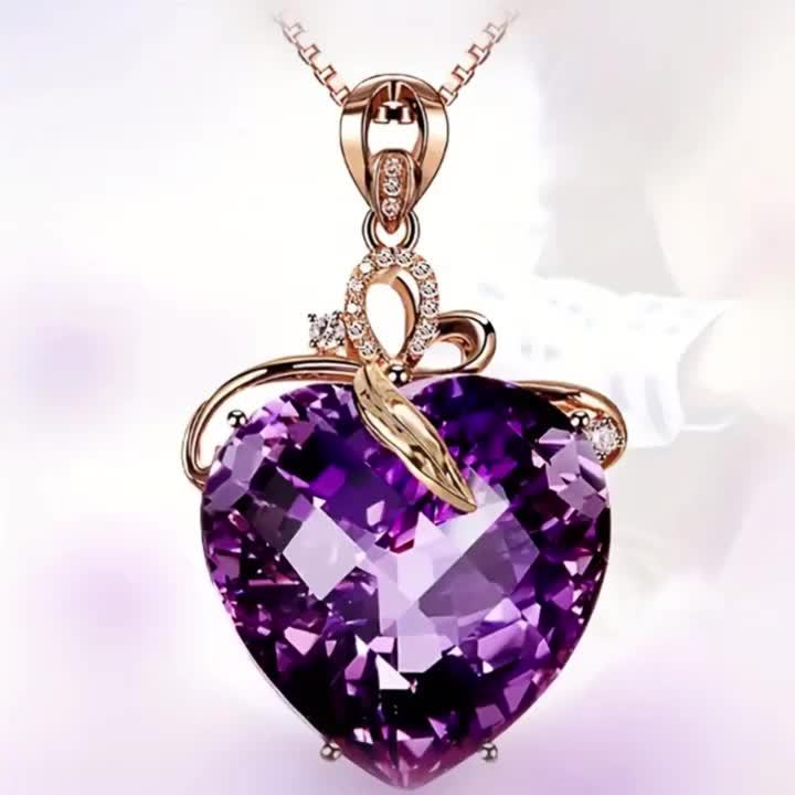 Heart Shaped Amethyst Pendant Necklace - Synthetic Gemstone Jewelry