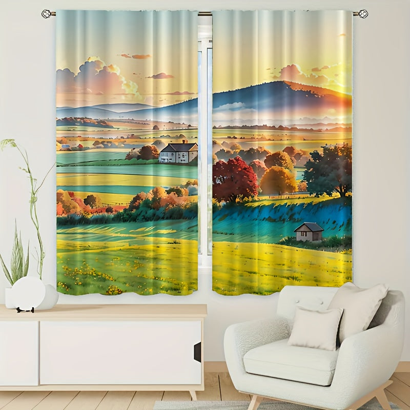Sunshine Farm Village Pattern Curtain Window Outdoor Blocking Tapestry