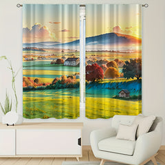 Sunshine Farm Village Pattern Curtain Window Outdoor Blocking Tapestry
