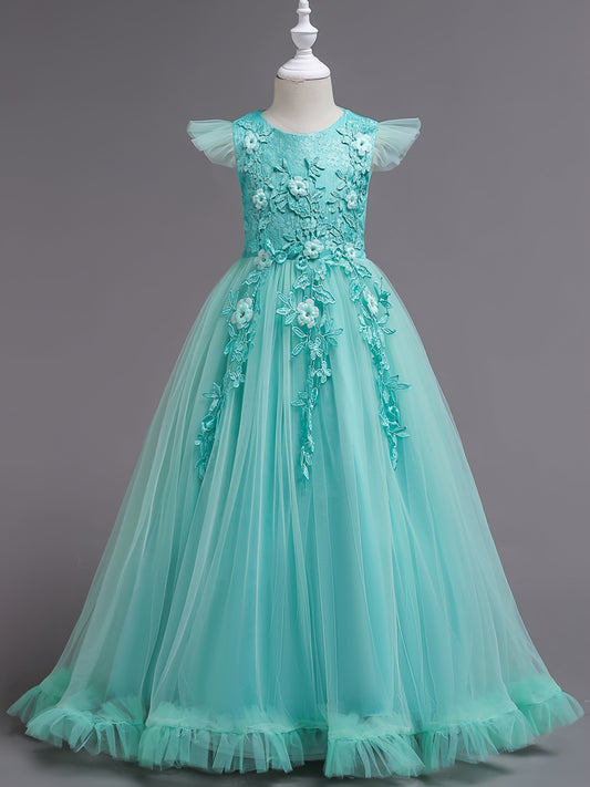 Girls Floral Lace Princess Dress Sleeveless Pageant Gown