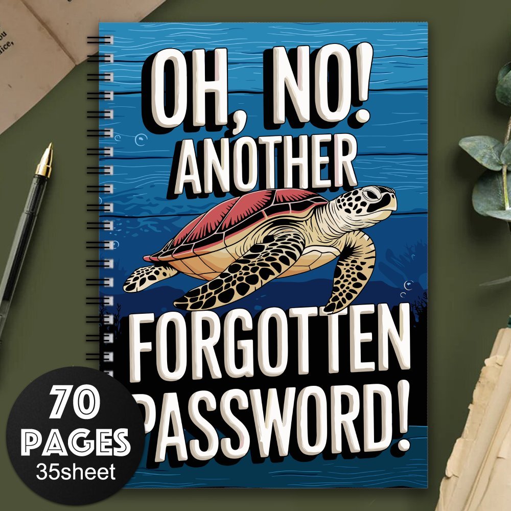 Spiral Password Notebook Logbook Turtle Cover 70 Pages