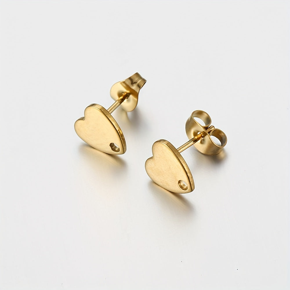 10pcs Golden Love Heart Ear Studs for DIY Earrings Base