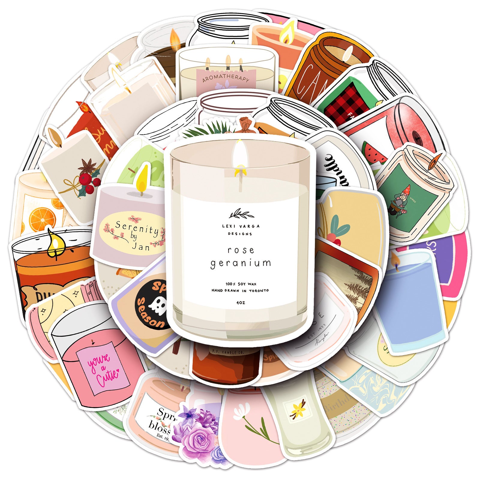 50pcs Scented Candles Fun Stickers Vinyl Decorative Bottles Hats Bicycles