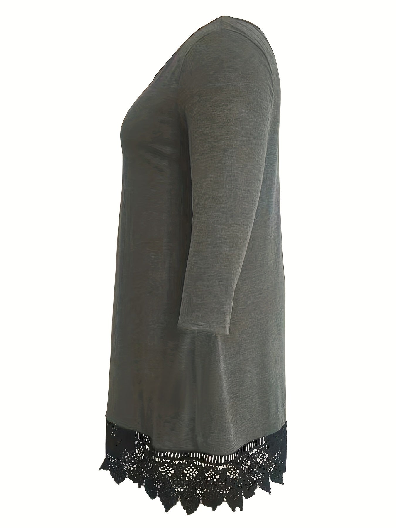  Lace Trim Long Sleeve Round Neck Dress