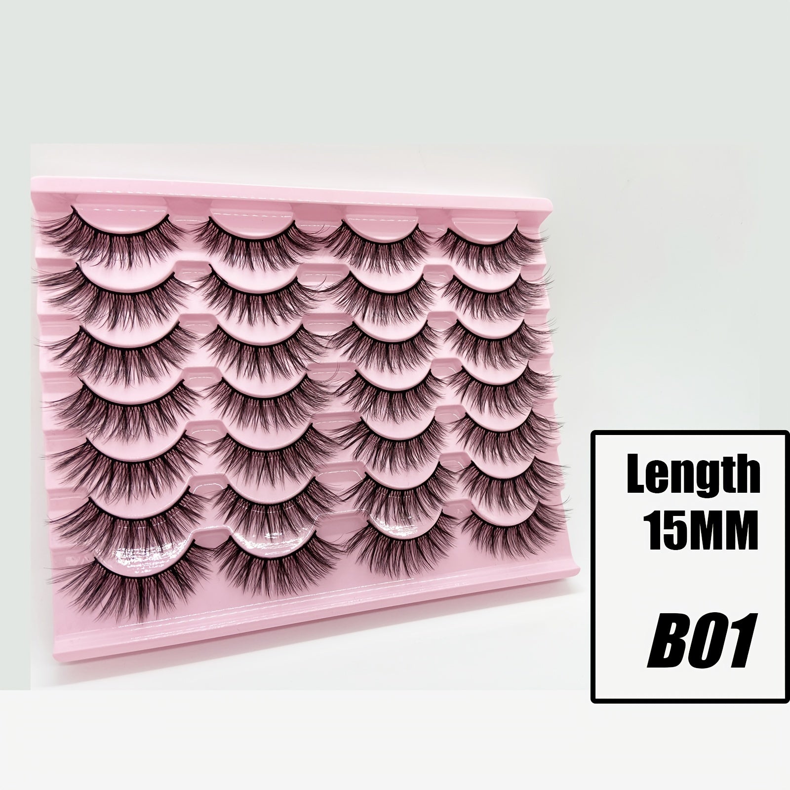 14 Pairs Fluffy False Eyelashes 15mm Long Dramatic Faux Mink Strip 3D Lashes