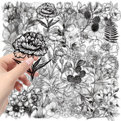 50pcs Botanical Floral Transparent Stickers Self Adhesive Plant Decals