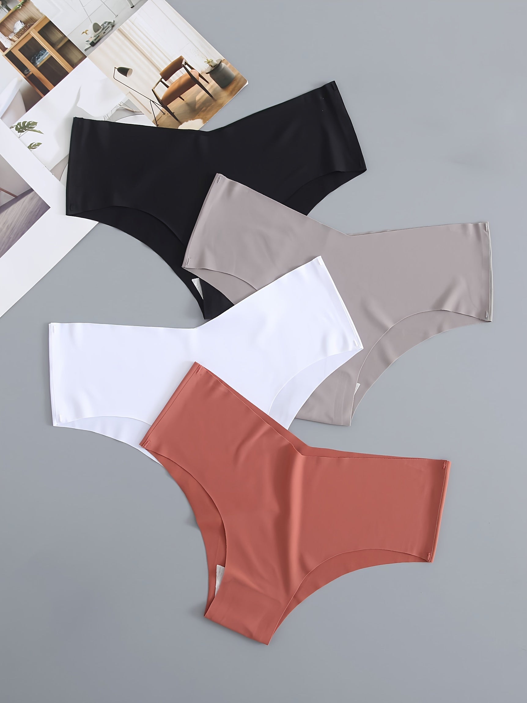 4 Pack Seamless Panties Sporty & Comfy Solid Brief Panties