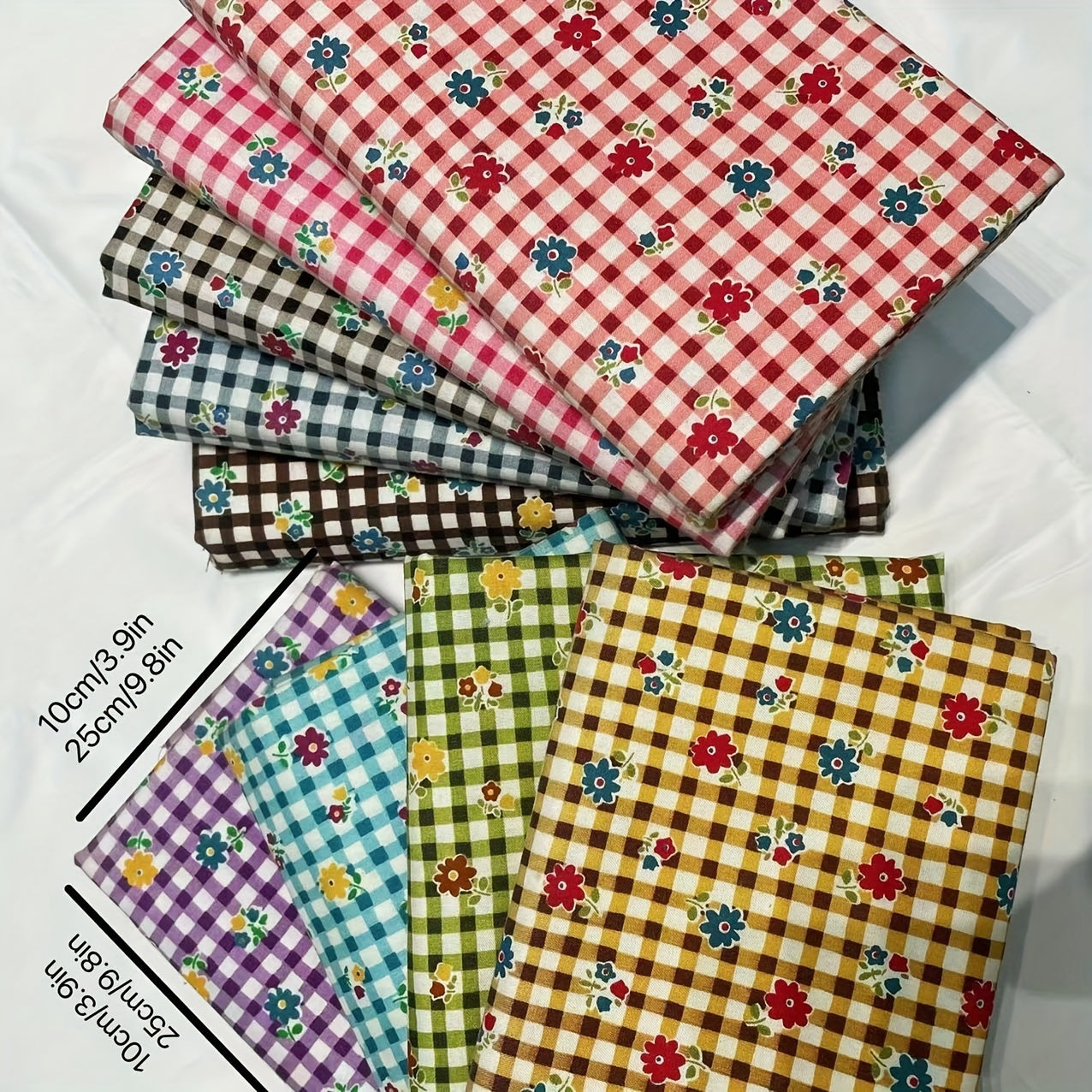 9pcs Floral Polyester Fabric DIY Sewing Scrapbooking Quilting