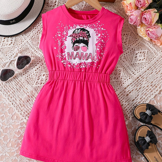 Toddler Girls Sleeveless Leopard Bow Figure Graphic Casual Dress Kids Summer Clo