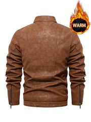 Men's Soft Shell PU Leather Jacket Windproof Waterproof