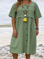 Plus Size Casual Shirtdress Short Sleeve Button Up Maxi Dress