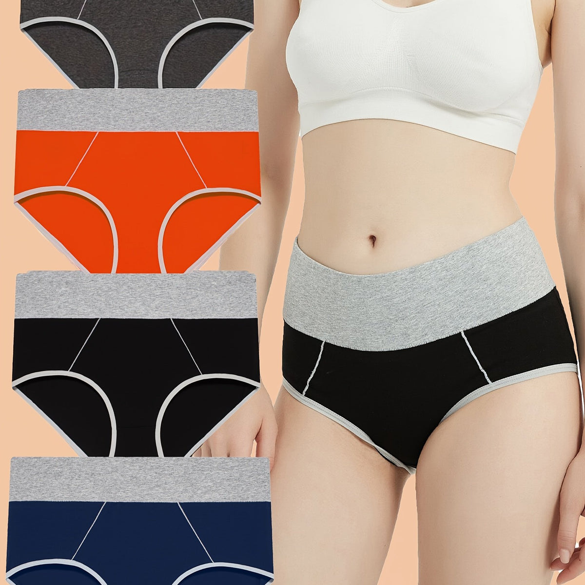 4pcs Colorblock Stretch Briefs High Waist Panties Women's Lingerie