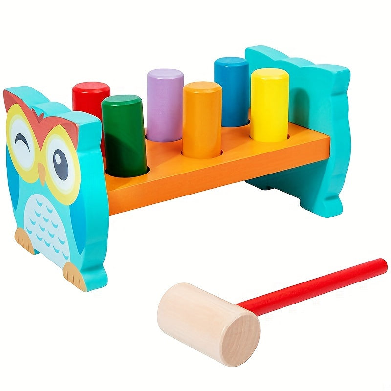 Wooden Owl Sensory Toy Interactive Hammering Game for Kids