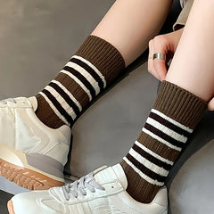 3 Pairs Striped Socks Soft Mid Tube Women's Stockings