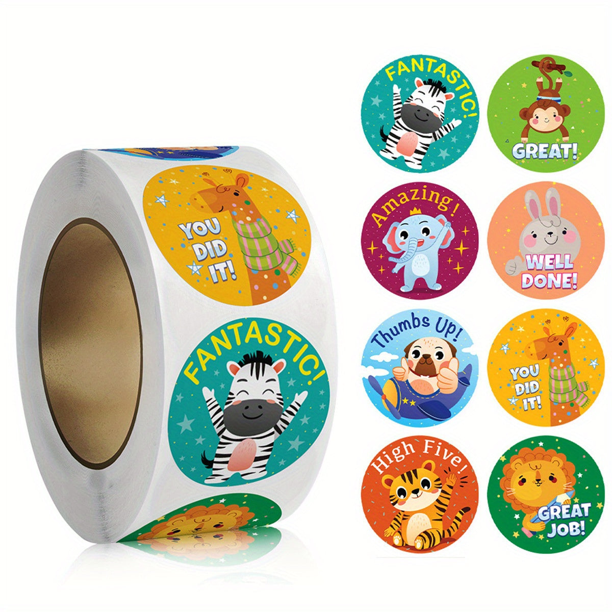 500 Animal Encouragement English Sticker Roll