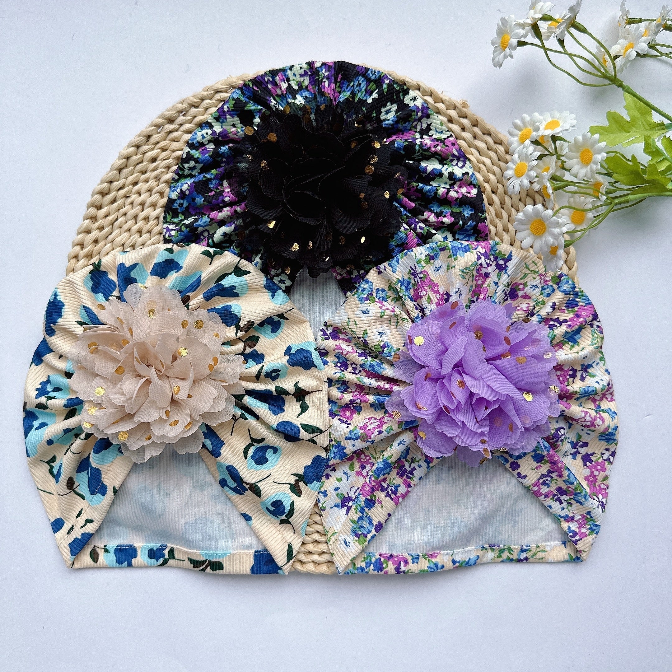 Soft Elastic Strip Flower Baby Hat For Girls