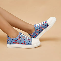 Women's Heart Pattern Denim Sneakers Lace Up Canvas Shoes