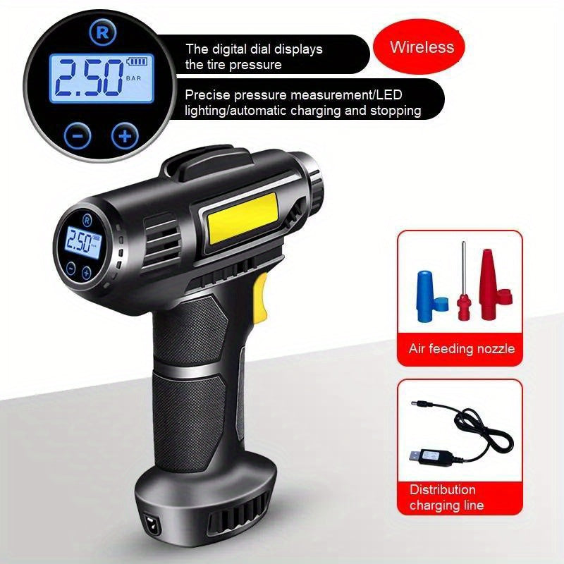 120W Car Air Compressor Handheld Tire Inflator LED Lights
