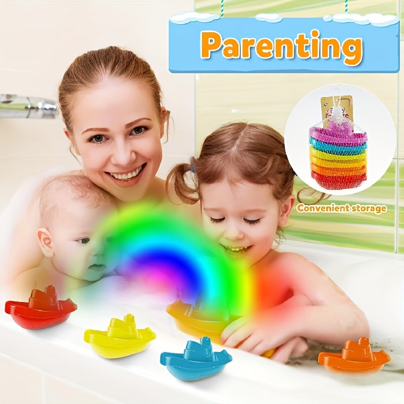 6pcs Kids' Bath Toys Rainbow Stacking Boat Uncharged