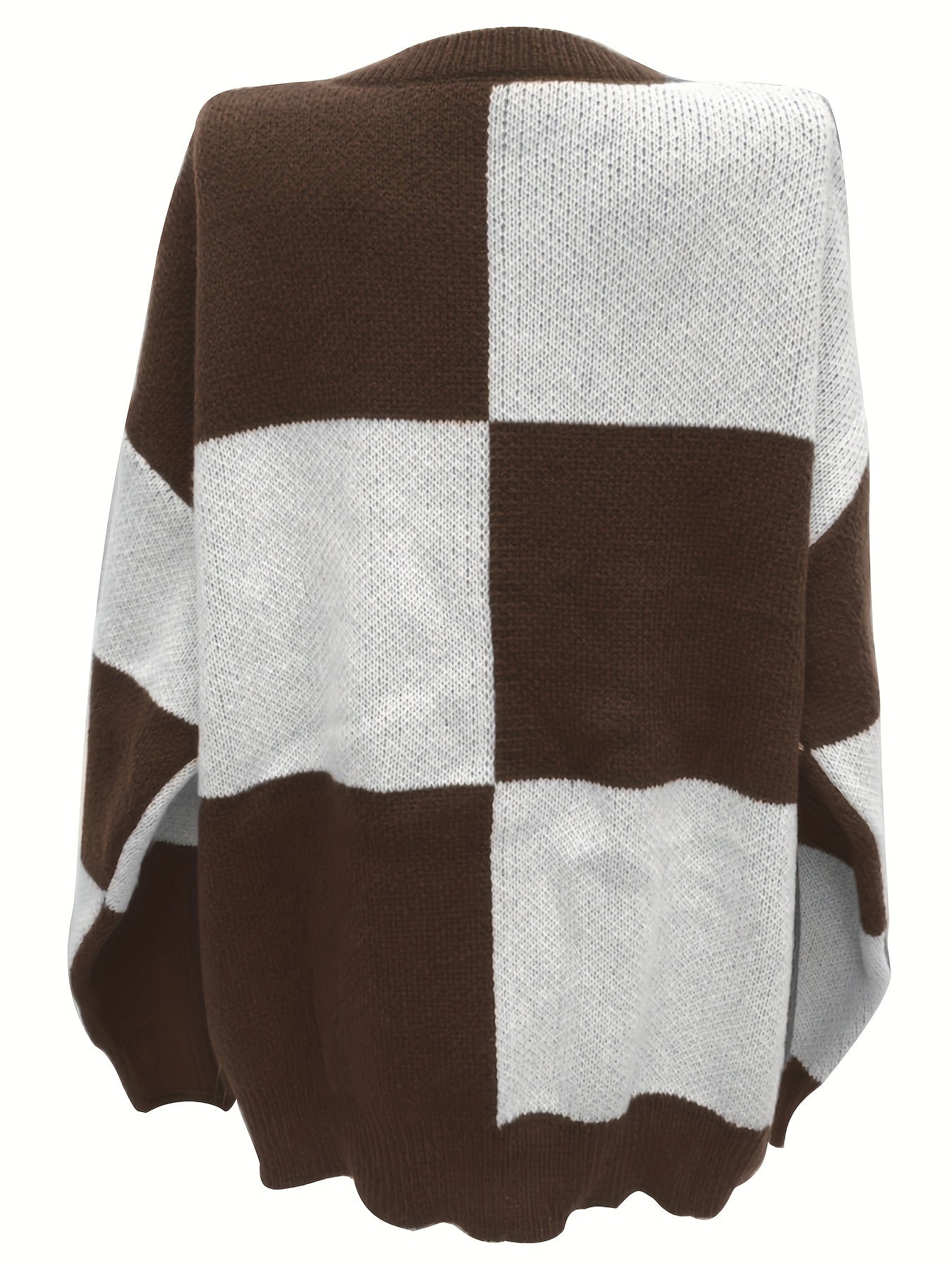  Casual Sweater Colorblock Grid Print Long Sleeve Round Neck Jumper