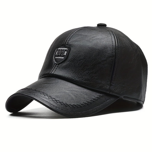 Men's British PU Leather Baseball Cap Adjustable Breathable Hat