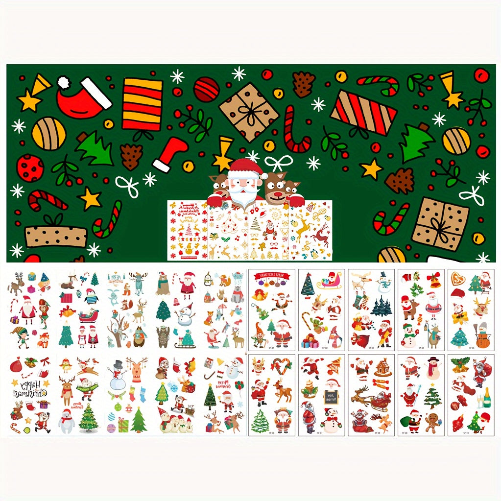 10pcs Christmas Tattoo Stickers Santa Claus Elk Christmas Tree Gift Waterproof